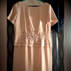 Worthington Pale Pink Vintage Dress, Embroidered, Fully Lined, Sz12